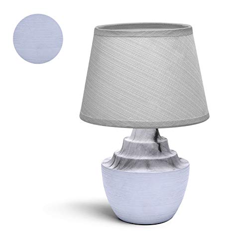 Aigostar - Lampada da Comodino, Moderna Lampada da Tavolo Base in Ceramica Paralume in Stoffa, Attacco E14, 20 * 20 * 29 cm Cavo 1.3 Metri