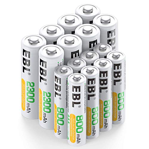 EBL 16pcs AA AAA Ni-MH Batterie Ricaricabili Combinate, Confezione 8 X 2300mAh AA Pile Ricaricabili & 8 X 800mAh AAA Pile Ricaricabili