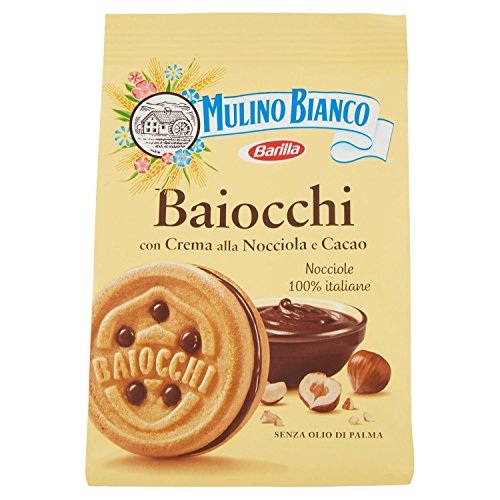 Mulino Bianco Biscotti Baiocchi con Crema alla Nocciola e Cacao, Colazione Ricca di Gusto, 260 gr