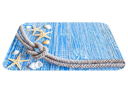 Papillon Tappetino da Bagno Super Assorbente, in Poliestere, Motivo: Stella Marina su Legno Blu, Multicolore, 60 x 40 cm