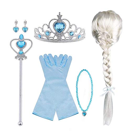 Vicloon Nuovi Costumi da Principessa Set Dono da Tiara, Guanti, Bacchetta Magica, Anello, orecchino, Collana da 3 a 9 Anni (9pcs)