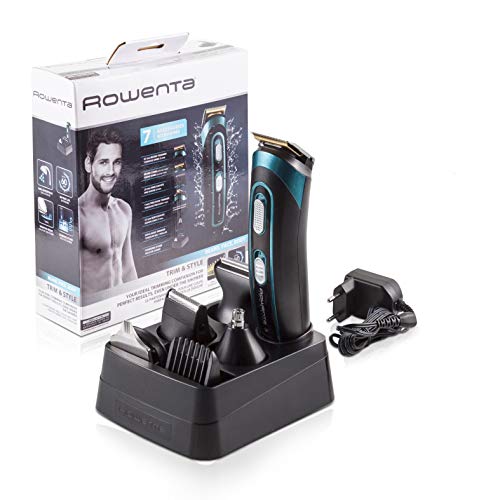 Rowenta TN9130 Trim&Style Grooming Kit 7 in 1 Uomo, Rasoio & Rifinitore Multifunzione per Viso, Barba e Corpo, Tecnologia Wet&Dry, batteria NiMH