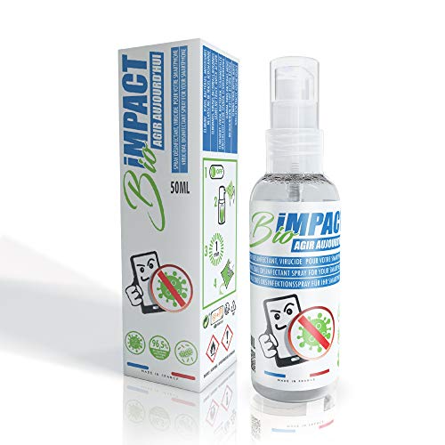 BIOIMPACT Detergente spray disinfettante virucida per schermo smartphone e tablet attivo in 1 minuto sui virus secondo la norma NF EN14476 - Made in France