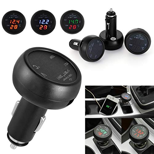 Goforjump Termometro, voltmetro digitale a LED, per accendisigari auto, con caricatore USB, 3 funzioni, 3 in 1, 12 V/24 V