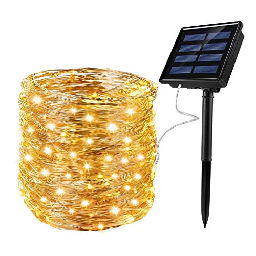 Rophie Catena Luminosa Solare Stringa Luci 200 LED 8 Modi 22m Luci Solari Giardino Impermeabile Luci Decorative da Interni e Esterni per Natale Halloween Festa Matrimoni Ricevimentio, Bianco Caldo