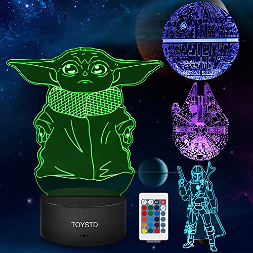 Star Wars Regalo 3D lampada,Luce Notturna Giocattolo With Four Pattern and 7 Color Change Decor Lamp - Regali perfetti per i Fan di Star Wars Mens Ragazzi e Ragazze