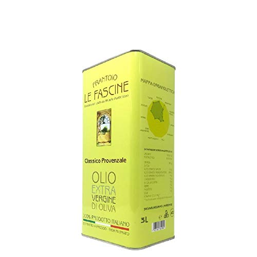 Le Fascine Olio Extravergine Di Oliva 100 % Italiano Latta Da 3 Litri Prodotto Da Olive Mono Cultivar Provenzali ( Peranzane )