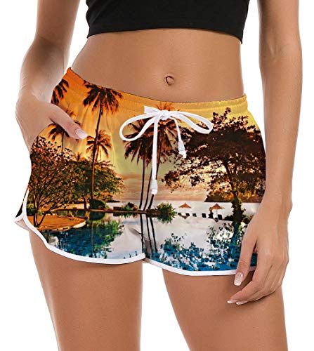 Rave on Friday Donna Pantaloncini da Spiaggia 3D Stampati Quick Dry Costume da Bagno Elastico Sportivi Pantaloni Shorts Swimwear per Lo Yoga Jogging Piscina in Spiaggia Sportivo, L