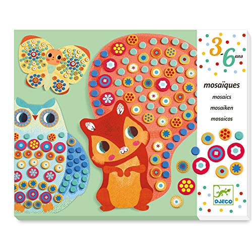 Djeco - Set Creativo di Immagini a Mosaico Milfiori Animali della Foresta, Multicolore