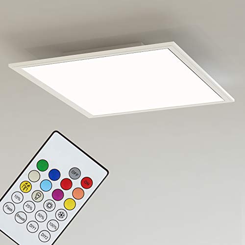 Briloner Leuchten 3031-016 Pannello LED Luminoso Quadrato a soffitto – Dimmerabile, Cambio RGB e Temperatura Colore con App e Telecomando, Bluetooth, 18 W, Bianco