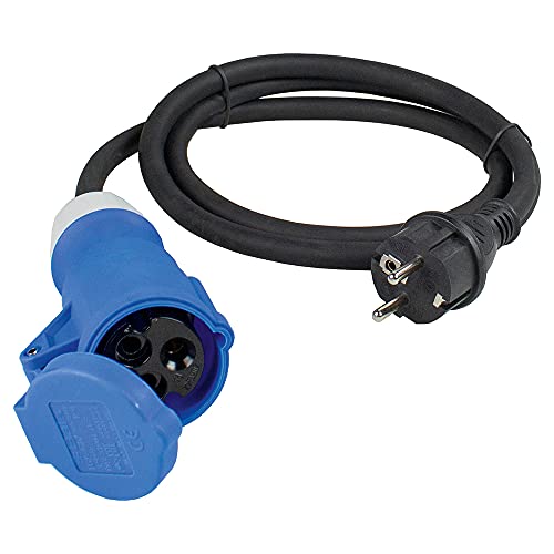 as - Schwabe 60486 - Cavo adattatore CEE per caravan, 230 V / 16 A, presa CEE e spina con cappuccio di protezione, 3 poli per presa europea Schuko, IP44, Made in Germany, colore: nero