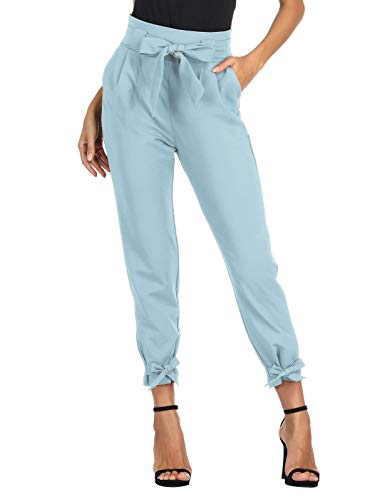 GRACE KARIN Donna Pantaloni a Vita Alta con Cintura Elasticizzata vestibilità Slim Elegante Azzurro M CL10903-25