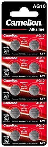 Camelion 12051010 pile a bottone alcaline senza mercurio AG10/LR54/LR1131/389 (1,5 V, 10 Pack)