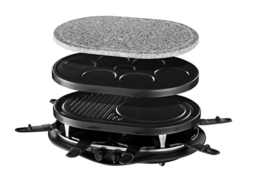 Russell Hobbs 21000-56 Fiesta Bistecchiera , Raclette x8, Piastra in Pietra, Minicrepes 8 pentolini, 1200 Watt, Nero