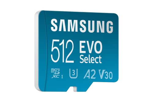 Samsung Memorie Mb-Me512Ka Evo Select Scheda Microsd Da 512 Gb, Uhs-I U3, Fino A 130 Mb/S, Adattatore Sd Incluso, ‎1.5 x 1.1 x 0.1 cm; 0.26 grammi