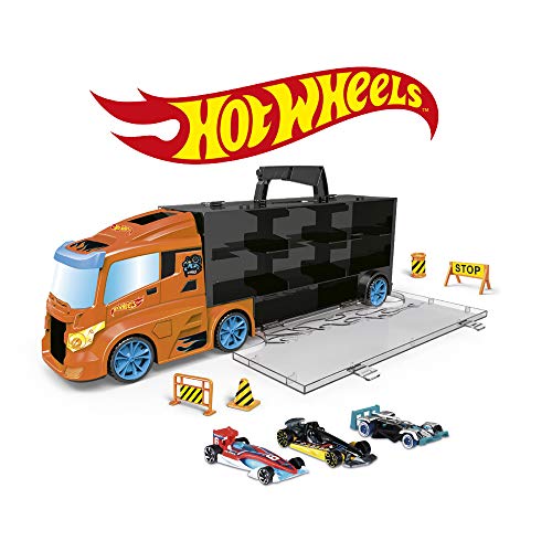 ODS- Transporter 40 Hot Wheels Camion Valigetta con Auto Originali Incluse, Colore Arancione, 42033