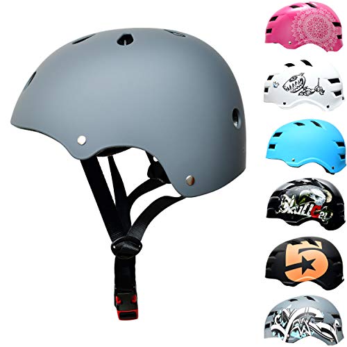 SkullCap® BMX & Casco per Skater Casco - Bicicletta & Monopattino Elettrico, Design: Just Gray, Taglia: S (53-55 cm)