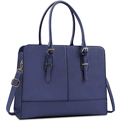 Borsa Tote Donna in Pelle Borsa Porta PC 15.6 Pollici Grande Borse a Tracolla Moda Tote Shopper Bag Impermeabile per Scuola Viaggio Lavoro Blu