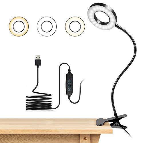 Lampada con Pinza, Lampada LED da Tavolo a Clip con Collo Flessibile a 360 °, 3 Modalità e 24 LEDs Ideale per E-Reader, Studio, Letto, Viaggi, Tablet Nero