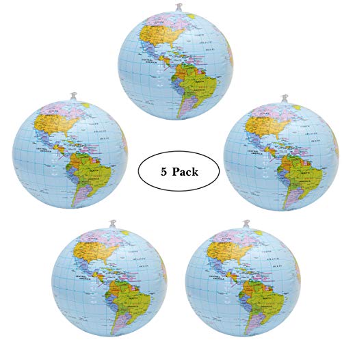 5 Pezzi Globo Gonfiabile Globe PVC da Mondo Terra Gonfiabile Globo Pallone da Spiaggia per Giocare in Spiaggia o Insegnare, Mappamondo gonfiabile in Inglese per Regalo Festa del Giorno dei bambini