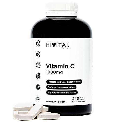 Vitamina C 1000 mg (Acido Ascorbico) | 240 compresse vegane, 8 mesi di fornitura | Riduce la stanchezza e la fatica, proteggendo le cellule dallo stress ossidativo e migliorando il sistema immunitario