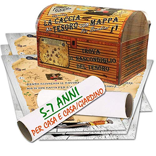 Caccia al tesoro con mappa in scatola per casa e casa/giardino 5-7 anni - per feste di compleanno - giochi per bambini