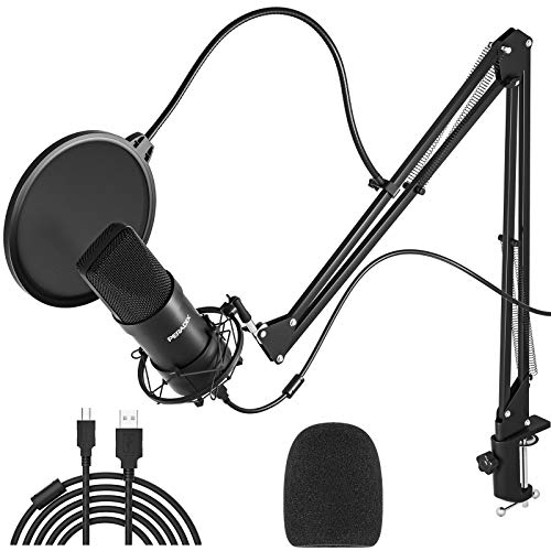 Peradix Kit Microfono a USB,192kHZ/24bit Microfono a Condensatore Cardioide Professionale per Streaming/Conferenza Video/Podcast/PS4/YouTube/gaming ecc,Microfono di Registrazione per PC con Braccio