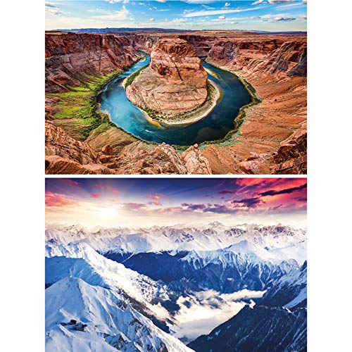 GREAT ART Set di 2 Poster XXL panorami Decorazione murale Montagne e gole – Alpi e Horseshoe Bend Canyon River Europa e Nord America Sunrise Foto Wallpaper (140 x 100cm)