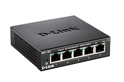 D-Link DES-105 Switch 5 Porte Fast Ethernet, Alloggiamento in Metallo, Nero/Antracite