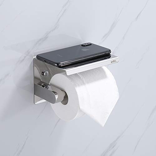 Umi. By Amazon-Porta Carta Igienica con Mensola per Telefono Portarotolo acciaio inossidabile Superficie cromato fori per Installazione di perforazione Per il lavabo bagno
