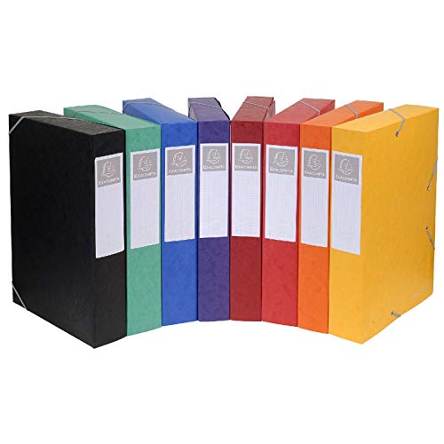 Exacompta Cartobox - Raccoglitore portadocumenti con 3 alette e chiusura elastica, dorso: 5 cm, in cartone, confezione da 10, colori assortiti