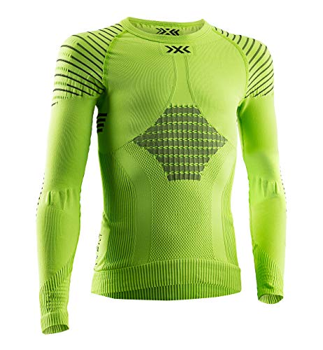 X-Bionic Invent 4.0 Round Neck Long Sleeves, Strato Base Camicia Funzionale Unisex Bambini, Green Lime/Black, M