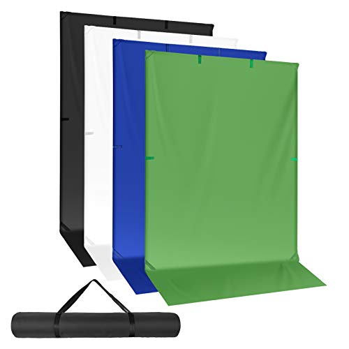 Neewer Fondale Verde/Blu Chroma Key & Fondale Nero/Bianco con Base Stand, 150x300cm Sfondi Pieghevoli & Reversibili per Fotografia Registrazioni Video Streaming in Diretta