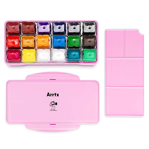 Arrtx Set di Pittura a guazzo, 18 Colori x 30 ml Tazza di Gelatina Unica, Custodia Portatile con tavolozza per artisti, Studenti, Pittura ad Acquerello a guazzo(Flowerless)