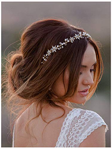 SWEETV Silver Wedding Flower Accessori per capelli da sposa Fasce di cristallo Hairband Diadem Tiara
