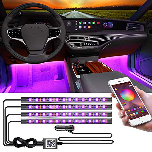 YiLaie - Luci interne per auto, Bluetooth App Music Sync RGB LED per auto con accendisigari, multicolore per cruscotto e luci ambientali