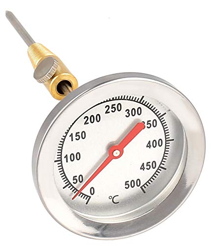 Lantelme BBQ 7819 - Termometro in acciaio INOX, 500 °C, sonda da 15 cm, con cono in ottone per il fissaggio al barbecue