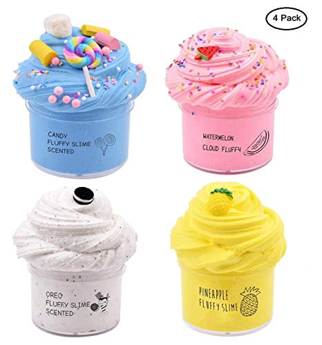 4 Pack Butter Slime Kit, with Yellow UVA Slime, Pink Watermelon Slime, Coffee Slime, Blue Candy Slime And White Slime Putty Giocattolo di Fango profumato Bambini Adulti