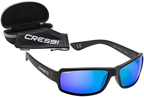Cressi Ninja, Occhiali UltraFlex Sportivi da Sole Polarizzati con Protezione UV 100% Unisex Adulto, Nero/Lenti Specchiate Blu, Taglia Unica
