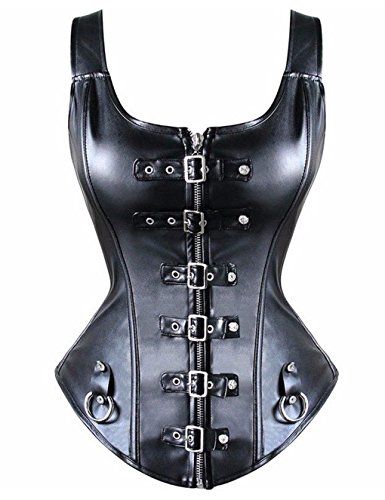 Beauty-You, corsetto da donna, stile Steampunk, in ecopelle con stecche in acciaio, con chiusura con cerniera, colore: nero Nero #3. S