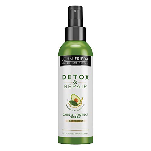 John Frieda Detox & Repair Care & Heat Protect Spray per capelli secchi, stirati e danneggiati con olio di avocado e tè verde, 200 ml