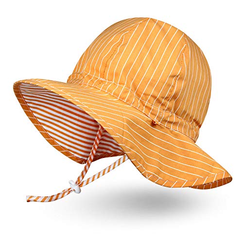 Ami & Li tots Unisex Bambino Regolabile Tesa Larga Protezione Solare UPF 50 eonata Ragazzo Cappello da Sole per Bambini Cappello da Sole per Bambini-L: Strisce Arancioni