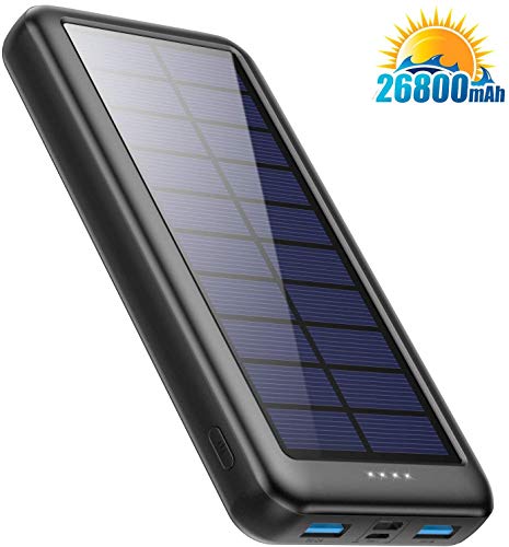 iPosible Powerbank Solare 26800mAh con USB C,【L'ultima S4】Caricabatterie Solare Portatile Caricatore Solare Batteria Esterna 3 ingressi e 2 uscite Ricarica Rapida per Cellulare iPad Tablets, Campeggio