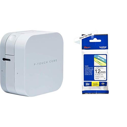 Brother P-Touch Cube PT-P300BT Etichettatrice con Connettività Bluetooth e Compatibilità MFi, Smartphone e Tablet iOS e Android, Taglierina Manuale, fino a 12 mm, Bianco + Nastro TZE231