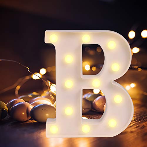 Lettere dell'alfabeto luminose a LED, luce bianca calda, decorazione per casa, feste, bar, matrimoni, festival. B