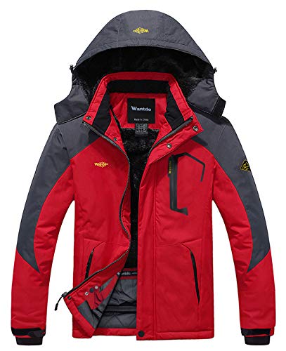 Wantdo Giacca da Ciclismo Sport Cappotto da Lavoro Idrorepellente Parka con Cappuccio Antivento Giacche da Running Impermeabile Uomo Grigio Scuro e Rosso L