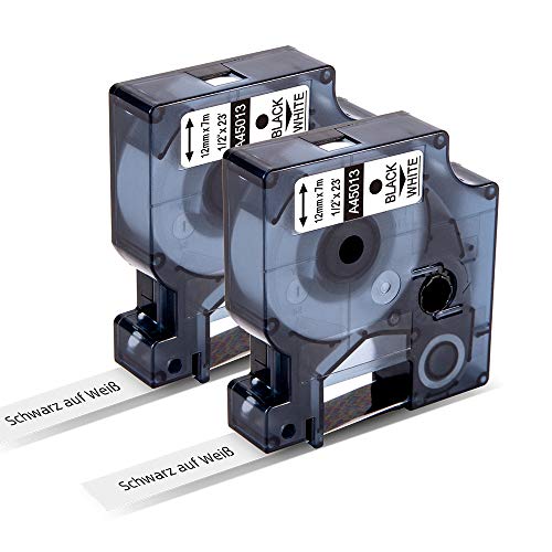 Nastro per Etichette Markurlife Compatibile In sostituzione di DYMO D1 45013 12mm S0720530 Nero su Bianco per Dymo LabelManager 160 280 220P, LabelPoint 150 250, LabelWriter 450 DUO（12 mm x 7 m,2 Pz）