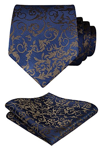 HISDERN Cravatta da Uomo Paisley Floreale Extra Lungo e Fazzoletto 8.5cm Cravatte e Fazzoletti Set Formale Matrimonio(160cm)