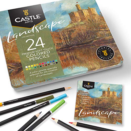 Castle Arts, set di 24 matite colorate, colori perfetti per 'Paesaggio'. Set di matite da disegno, schizzi, matite da disegno...