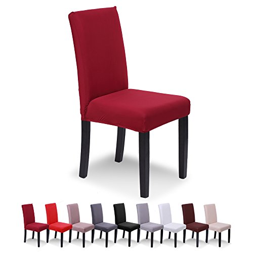 SaintderG® Coprisedie con Schienale 6 Pezzi, Lavabile Estraibile, Molto Facile da Pulire e Resistente, coprisedile, Moderna Sala da Pranzo, Hotel, Arredamento Ristorante (Bordeaux, 6 Pezzi)